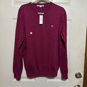 Men's Southern Tide 100% Merino Wool Pullover V-Neck Sweater Solid Burgundy Med